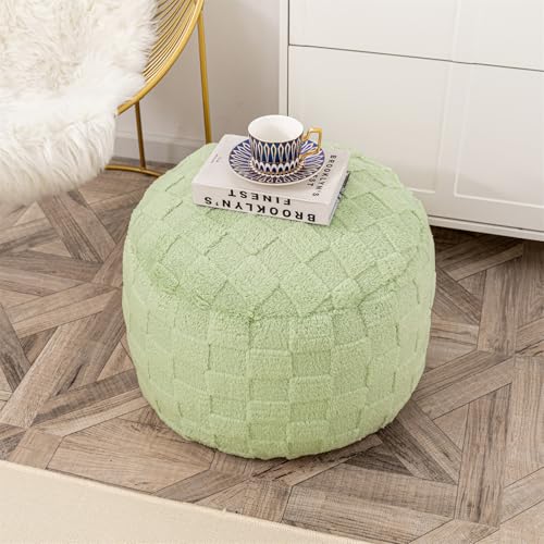 Poofieotto Round Pouf Ottoman,Foot Rest,Hassock,Foot Stool,Green,20x14In | Footstool Ottoman,Stuffed Pouf Ottoman,All-One Foam Filler,Foot Rest,Bean Bag Chair,Floor Pouf Storage Solution,Wedding Party - color: Grass Green