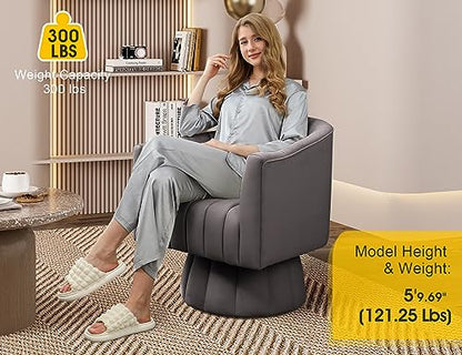 Dewhut Swivel Accent Chair, Barrel Accent Chair, Velvet, Gray | Velvet Upholstered Round Arm Chair with 360° Swivel Base, Mid Century Modern Living Room Chair, Easy Setup - color: Grey