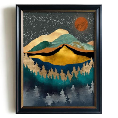 YUMKNOW Boho Mountain Wall Decor - Unframed 16x20, Bedroom Pictures, Abstract Office Gifts, Posters for Room Aesthetic, Teal Bathroom Decorations, Mid Century Modern Nature Wall Art for Living Room, - size: 16"L x 20"W