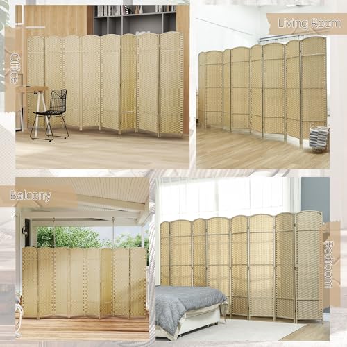 HOMCOM Room Divider 8 Panel Folding Privacy Screen 5.6' Tall Beige | Freestanding Partition, Home Office, Bedroom - color: Beige, size: 8 Panel