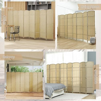 HOMCOM Room Divider 8 Panel Folding Privacy Screen 5.6' Tall Beige | Freestanding Partition, Home Office, Bedroom - color: Beige, size: 8 Panel