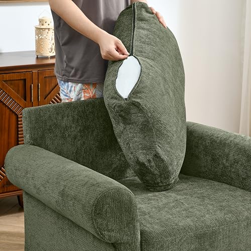 Eafurn Modern Chenille Accent Chair with Ottoman for Small Space, Comfy Upholstered Reading Chairs Lounge Armchair with Foot Rest, Sturdy Solid Wood Frame for Living Room - color: Green 37.5"