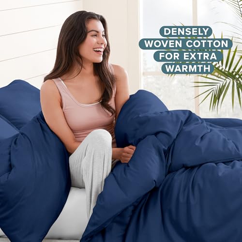 Bare Home Flannel Duvet Cover Set (Twin/Twin XL, Dark Blue) | 100% Cotton, Velvety Soft, Heavyweight, Premium Flannel, Double Brushed, Includes Sham Pillow Cover - color: 07 - Dark Blue (No Comforter), size: Twin/Twin XL