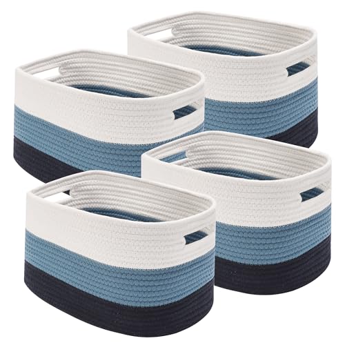 4 Pack Woven Storage Baskets for Organizing - Cotton Rope Baskets for Closet, Toys, Books, Towels, Durable Storage Bins for Shelves, Living Room, Bedroom, 14.76''Lx9.84''Wx8.86''H (Blue, 13") - color: Blue, size: 14.76"