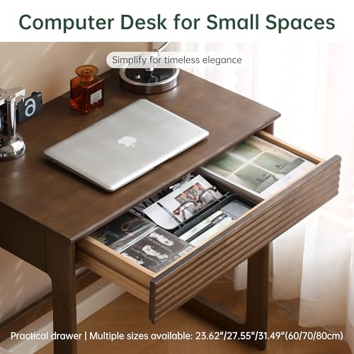 Solid Wood Desk, Walnut Finish Small Writing Desk, Home Office Desk, Computer Desk with 2 Drawers for Small Spaces Study Room Office Bedroom Work 23.62" W - size: 23.62"W