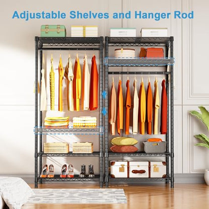 H4 Mini Portable Closet, 4 Tiers Freestanding Clothing Garment Rack for Small Space, Metal Clothes Wardrobe System for Bedroom, 23.6" W x 14" D x 76.4" H, Load 502 lbs, Black | Metal Clothes Wardrobe System for Apartment, Small Space and Bedroom, Load 502