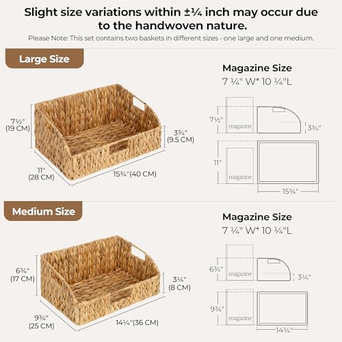 StorageWorks Pantry Baskets for Organizing, Hyacinth Storage Baskets,2-Pack | Pantry Organizers and Storage with Built-in Handles, Wicker Storage Baskets for Shelves, Wicker Baskets for Organizing - color: Natural(Water Hyacinth), size: 15¾"L x 11"W x 7½"