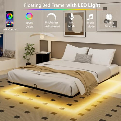 Full Size Floating Bed Frame with Smart LED Lights, Metal Platform Bed | Modern Metal Platform Floating Bed Full - Heavy Duty, Easy Assembly, No Box Spring Needed and Noise Free - size: Full