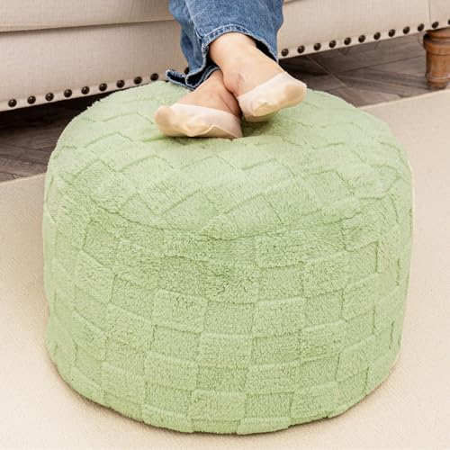 Poofieotto Round Pouf Ottoman,Foot Rest,Hassock,Foot Stool,Green,20x14In | Footstool Ottoman,Stuffed Pouf Ottoman,All-One Foam Filler,Foot Rest,Bean Bag Chair,Floor Pouf Storage Solution,Wedding Party - color: Grass Green