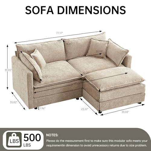 Modular Sectional Sofa, 77 Inch L Shaped Couch Set with Armrests, 2-Seater Comfy Cloud Couches for Living Room Apartment, Coffee - color: Coffee, size: 77' - L Shape