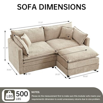 Modular Sectional Sofa, 77 Inch L Shaped Couch Set with Armrests, 2-Seater Comfy Cloud Couches for Living Room Apartment, Coffee - color: Coffee, size: 77' - L Shape