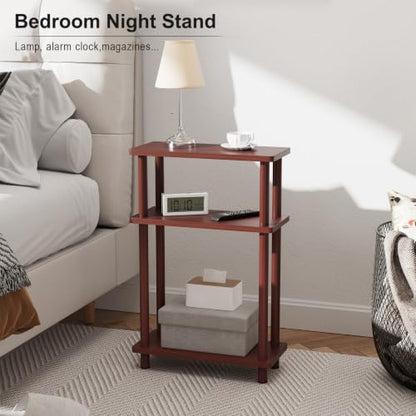 Apicizon Small Narrow Side Table, 3-Tier Skinny End Table, Dark Brown | Sofa Side Table, Slim End Table, Wood Storage Shelf, Slim Nightstand Bedside Table for Narrow Spaces, Living Room, Bedroom - color: Dark Brown, style: Narrow Side Table