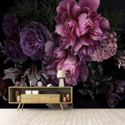 GLWYHY-Purple Peony Flower Wallpaper with Peel-and-Stick backing-108 x157 | Self-adhesive,Flower,Bedroom,Mural painting,Large Beautiful - color: ZZSL-03, size: 108"x157"