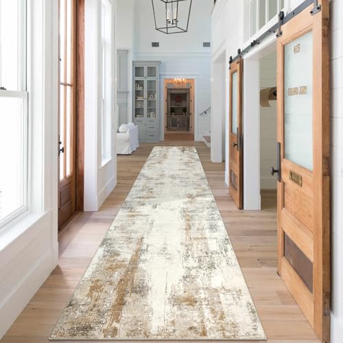famibay Runners for Hallways Non Slip, Abstract Hallway Runner Rug 12 ft Washable Long Rug Runner Soft Low Pile Rug Indoor Rubber Backed Carpet Runner for Hallway Entryway(Beige/Camel) - color: Beige and Camel, size: 2.8 x 12 feet