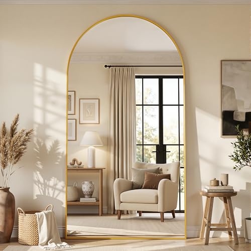 44"×82" Arched Full Length Floor Mirror, Standing Mirror with Aluminum Frame, Large Body Mirror of Free Standing/Wall Mount/Leaning for Bedroom, Living Room, Dressing Room, Gold - color: Gold, size: 82"L x 44"W