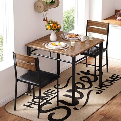 IRONCK Dining Table Set for 2, Walnut | Small Kitchen Table with Upholstered Chairs, Compact Dining Set for Small Spaces, Kitchen & Dining Room - color: Walnut