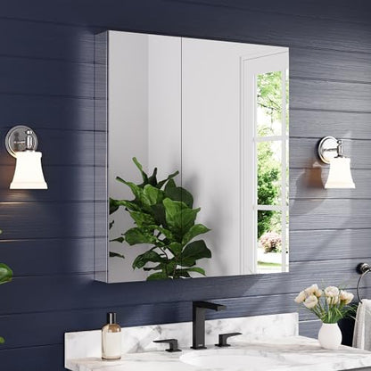 32"x36" Medicine Cabinet with Mirror & Soft Close Hinges, Surface Mount or Recessed Medicine Cabinet with Adjustable Shelves, Bathroom Wall Medicine Cabinet with Storage, Aluminum Alloy Frame, Combo - size: 32" x 36"