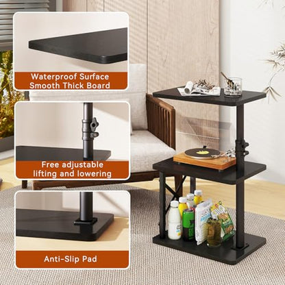 IBUYKE 360° Swivel Height Adjustable C Shaped Side Table,Black UTVT006B | Tv Tray Table,End Table for Small Spaces Sofa Bed,With Storage Shelf,3-Tier Night Stand,For Living Room,Bedroom - color: Black