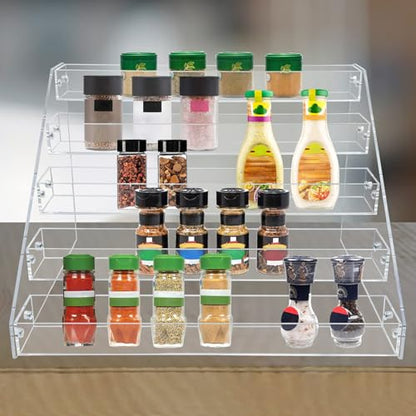 PMMASTO Tiered Spice Rack, Seasoning Organizer, Clear Acrylic Vertical Shelves Can Organizer for Countertop, Cabinet, Pantry, Kitchen Organization and Storage - 5 Tier - size: 5 Tier - inner width 1.93''