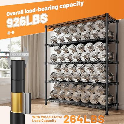REIBII 72.8"H 5-Tier Heavy Duty Storage Shelving with Cover & Wheels,Pantry | 35''W x 16''D, Waterproof UV-resistant cover, Lockable wheels, Height adjustable, Tool-free assembly, Garage/kitchen/patio - size: 35" W x 16" D x 72.8" H