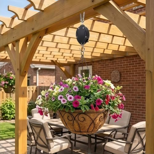 Retractable Plant Hanger, Plant Pulleys for Hanging Plants Heavy Duty | Pull Down, Adjustable, Upgraded, to Raise and Lower, Outdoor, Garden, Baskets, Pots, Birds Feeder