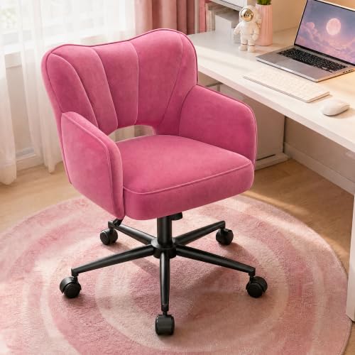 DurayLoly Desk Chair with Shell Back & 360° Swivel Wheels | Comfy Velet Vanity Chair,Adjustable Height,Stylish and Comfortable for Makeup, Work & Relaxation,Dusty Rose - color: Dusty Rose
