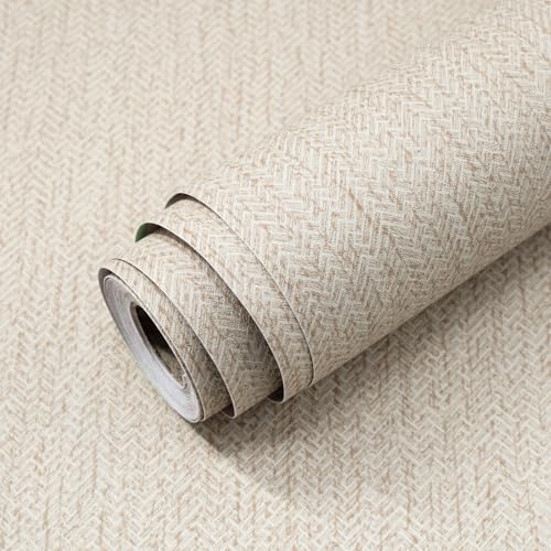Grasscloth Peel and Stick Wallpaper Beige Contact Paper 16in x 118in | Faux Linen Vintage Wallpaper Textured Removable Wall Paper Grass Cloth Cabinets Bedroom for Cabinet Self Adhesive Vinyl - color: Beige, size: 15.7" x 118.1"