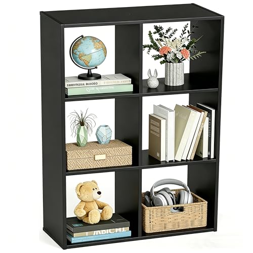 HealSmart 6 Cube Storage Organizer, 3 Tier Stackable Bookshelf, Open Cube Bookshelf with 3 Removable Back Panels, Suitable for Living Room, Bedroom, Home Office, 36" L X 11.6" W X 24" H, Black - color: Black, size: 6 Cube