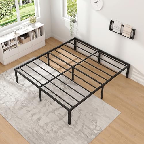 NEW JETO Metal Bed Frame,Full Size Bed Frame with Storage Space,18 Inch | Heavy Duty Sturdy Mattress Foundation,Easy Assembly,No Box Spring Needed, Black - size: Full, style: 18 Inch