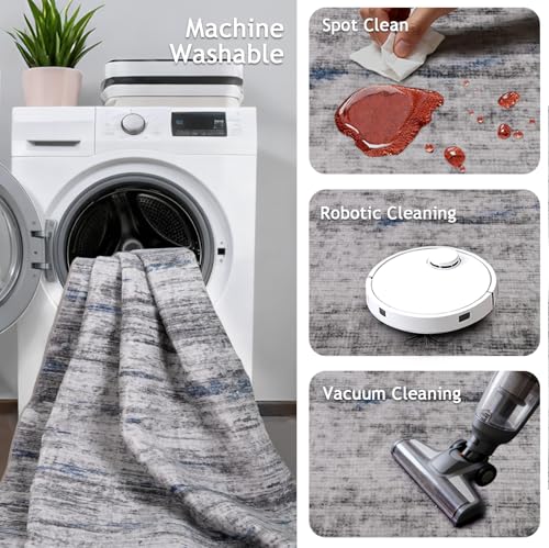 2x5 Washable Runner Rugs，Modern Abstract Rug Runner,Ultra-Thin Kitchen Runner Rug Non-Slip Backing Entryway Runners,Bathroom Carpet for Hallways,Bedroom，Laundry Room（Blue/Grey,2' x 5' ） - color: Blue/Grey, size: 2' x 5' (Runner)