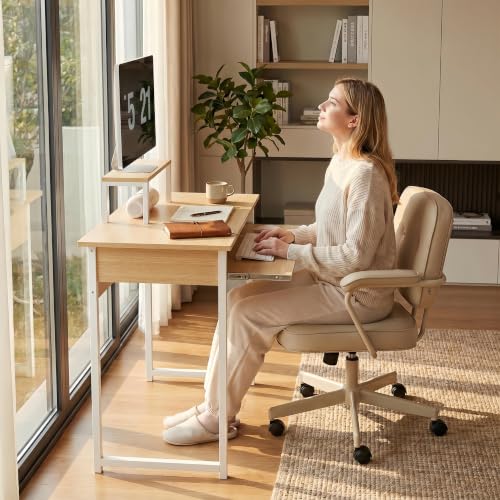 ALISENED Computer Desk with Keyboard Tray and Monitor Stand, 30 Inch Small Desk for Bedroom Home Office, Compact Gaming Desk Shelf, Oak (Oak, 30") - color: Oak, size: 30"