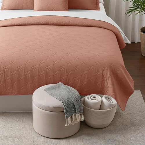 Clara Clark Quilts Twin Size - All Season Bedspread Coverlet Set, Pinsonic Weave Lightweight Bedding Set - 5 Piece Twin Quilt Set with Pillow Shams, Bali Blush - Twin Ellipse - color: 31 – Bali Blush – Ellipse, size: Twin