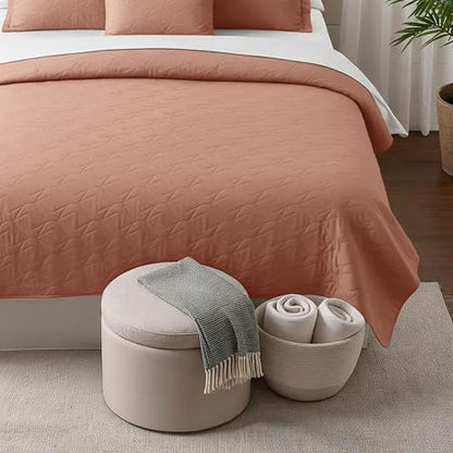 Clara Clark Quilts Twin Size - All Season Bedspread Coverlet Set, Pinsonic Weave Lightweight Bedding Set - 5 Piece Twin Quilt Set with Pillow Shams, Bali Blush - Twin Ellipse - color: 31 – Bali Blush – Ellipse, size: Twin
