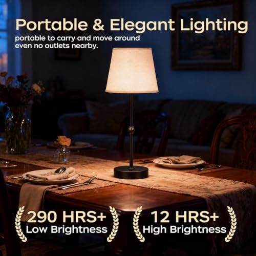 Cordless Table Lamp Rechargeable, 6000mAh Battery Operated LED Lamp with USB-C, Touch Control Stepless Dimmable Small Black Fabric Lamp for Kitchen Counter, Small Spaces, Bedroom, Living Room - color: Black, size: 1 Pcs