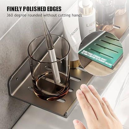 Over The Sink Shelf, Metal Wall Mounted Bathroom Countertop Organizer, Floating Shelf Organizer (2 PCS) (Black, 40CM(15.7'))