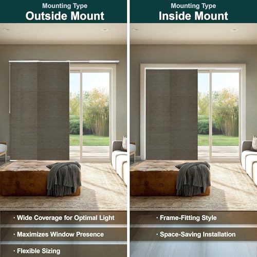 CHICOLOGY Panel Track Blinds, Dark Brown Weave, 86"x96", Cordless, Divider | 4 Fabric Panels, Fits 46–86″ Wide, Wall/Ceiling Mount, Room Divider Ready, Height Trimmable, Child & Pet Safe - color: Woven Oolong