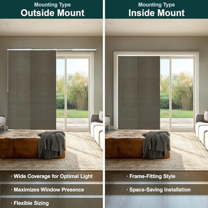 CHICOLOGY Panel Track Blinds, Dark Brown Weave, 86"x96", Cordless, Divider | 4 Fabric Panels, Fits 46–86″ Wide, Wall/Ceiling Mount, Room Divider Ready, Height Trimmable, Child & Pet Safe - color: Woven Oolong