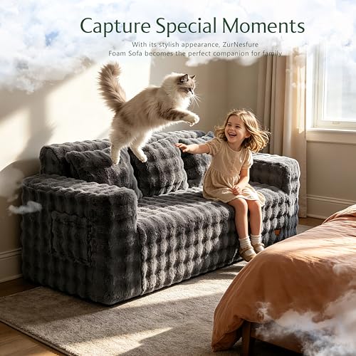ZurNesfure Sofa Couch 3-Seater Boneless Sofa with Pillow Darkgrey,3-Seater | No Assembly Need, Modern Couch with deep seat and Washable Cover Cloud Sofa for Living Room Bedroom Apartment - color: Bubble Darkgrey, size: 3-seater