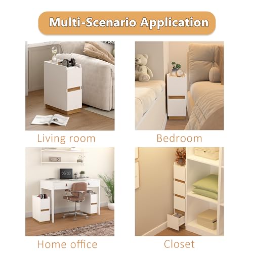 Narrow Night Stands, Modern Slim Nightstand Set of 2, Wooden Skinny Bedside Table 2 Drawers, Stackable Narrow Side Table with Drawers for Small Spaces, Bedroom, Living Room, White - color: White (2pcs)