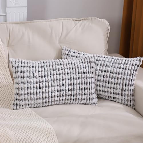 LUOYEHK Boho Throw Pillow Covers 12x20 Inch Set of 2 Chenille Tufted Pillowcase Farmhouse Neutral Cushion Covers for Couch Sofa Bed Living Room, Black Gray - color: Black Gray, size: 20" x 12" (Pack of 2)