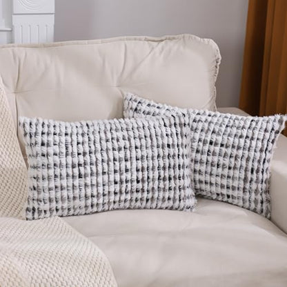 LUOYEHK Boho Throw Pillow Covers 12x20 Inch Set of 2 Chenille Tufted Pillowcase Farmhouse Neutral Cushion Covers for Couch Sofa Bed Living Room, Black Gray - color: Black Gray, size: 20" x 12" (Pack of 2)