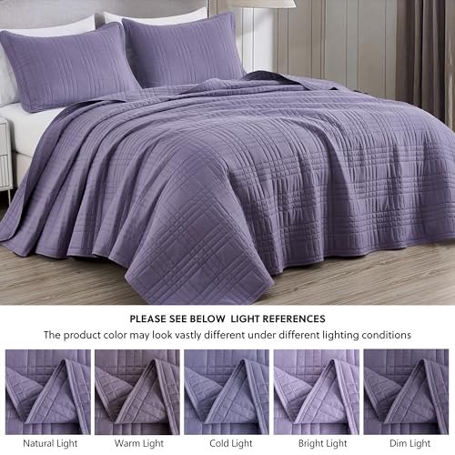 Chezmoi Collection Kingston Queen Size Bedspread Set, 3-Piece Dusty Purple Oversized Quilted Microfiber Lightweight Bedspread Coverlet (100"x106") for All Seasons - color: Dusty Purple, size: Queen