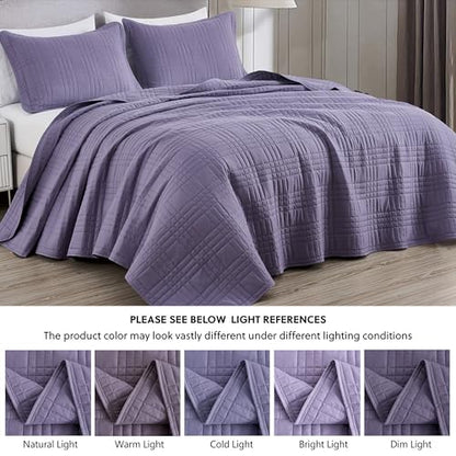 Chezmoi Collection Kingston Queen Size Bedspread Set, 3-Piece Dusty Purple Oversized Quilted Microfiber Lightweight Bedspread Coverlet (100"x106") for All Seasons - color: Dusty Purple, size: Queen