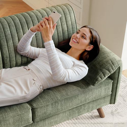 64.5" Loveseat Sofa, Chenille Loveseat Couch for Living Room, Green | 23.2" Deep Seat Love seat with Padded Arms, Comfy Modern Small Couches for Bedroom, Small Spaces, Dorms, Office, Apartment - color: Green