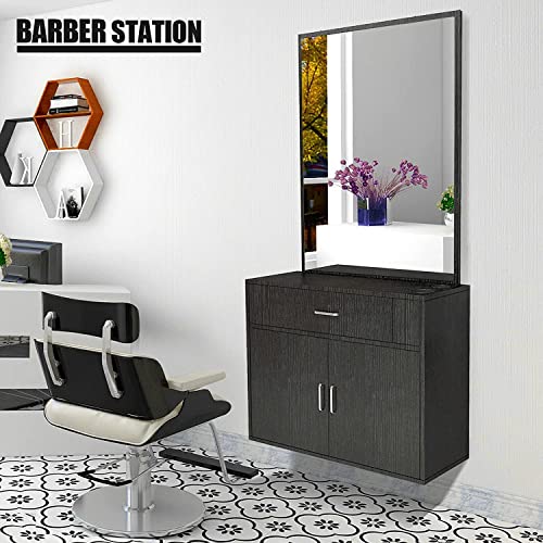 Artist hand Wall Mount Salon Station Styling Station Barber Beauty Spa Salon Equipment(Black) | Space Saving Wall Mounted Styling Station Designed For Hair Styling, Barber Shop, Beauty Salon & Spas - color: Deep Wood-grain