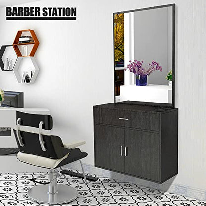 Artist hand Wall Mount Salon Station Styling Station Barber Beauty Spa Salon Equipment(Black) | Space Saving Wall Mounted Styling Station Designed For Hair Styling, Barber Shop, Beauty Salon & Spas - color: Deep Wood-grain