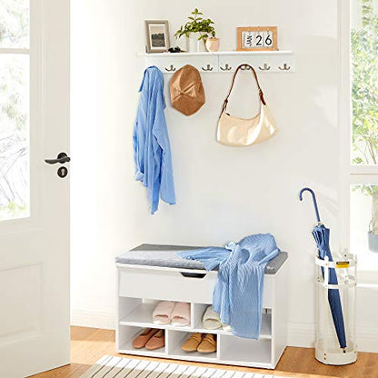 SONGMICS Entryway Hanging Coat Rack, Wall-Mounted Wooden Shelf, with 4 Double Hooks, Wall Floating Shelf, White ULHR42WT