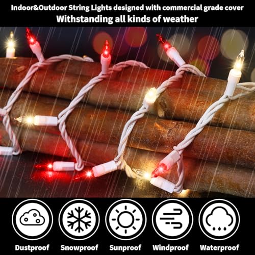 100 Count Red Clear Valentine Lights, Connectable 20ft Valentine Room Lights, Plug in Pink Christmas String Light Indoor Outdoor for Christmas Bedroom Valentines Party - color: Red and Clear-White Wire