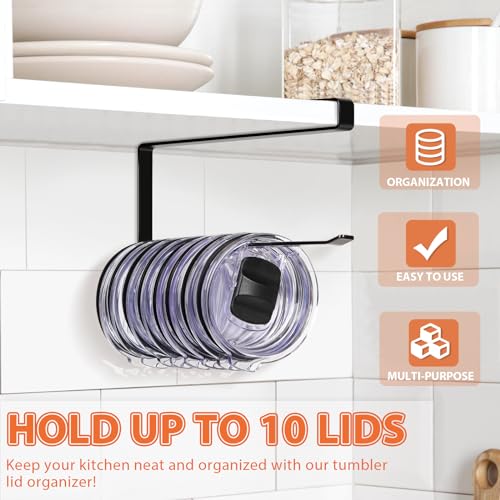 Tumbler Lid Organizer, Versatile Tumbler Lid Storage Holds 10 Lids, Black | Space Saving Cup Lid Organizers Inside Cabinet Tumbler Lid Hook for Kitchen Organizer and Storage, Paper Towel Rack Hanger - color: Black, size: 1 Pack