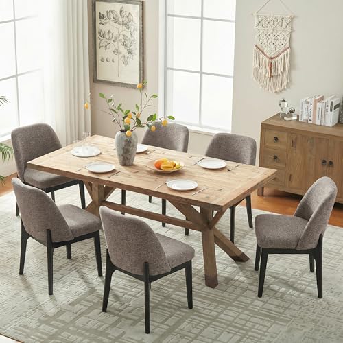 VKNOW Upholstered Wood Dining Chairs Set of 6 with Modern Fabric, Brown | Modern Dining Room Chairs with Wood Legs and Padded Seats, Kitchen Chairs for Restaurant, Living Room, No Wobble - color: Brown-black Leg, size: 6 PCS